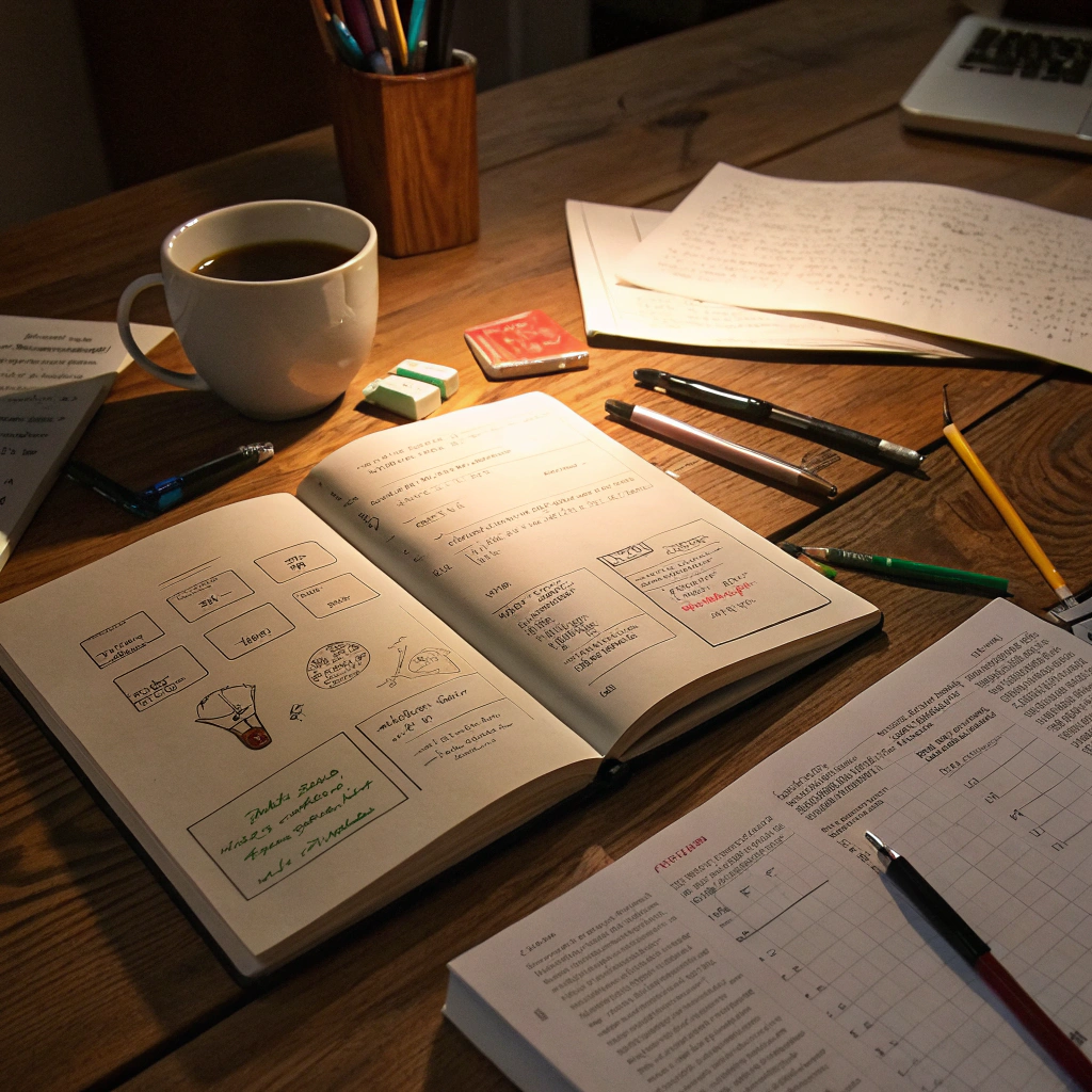 Collection of discarded design mockups on a table