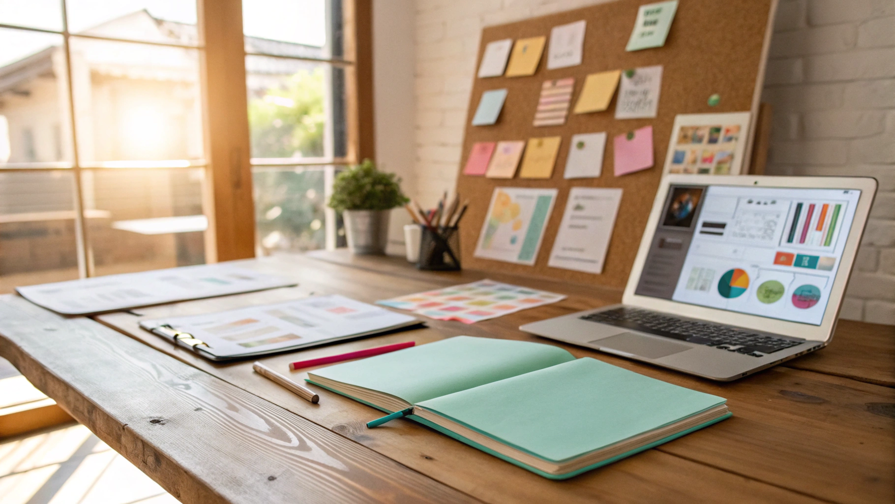 Early sketches and wireframes on a clean wooden desk