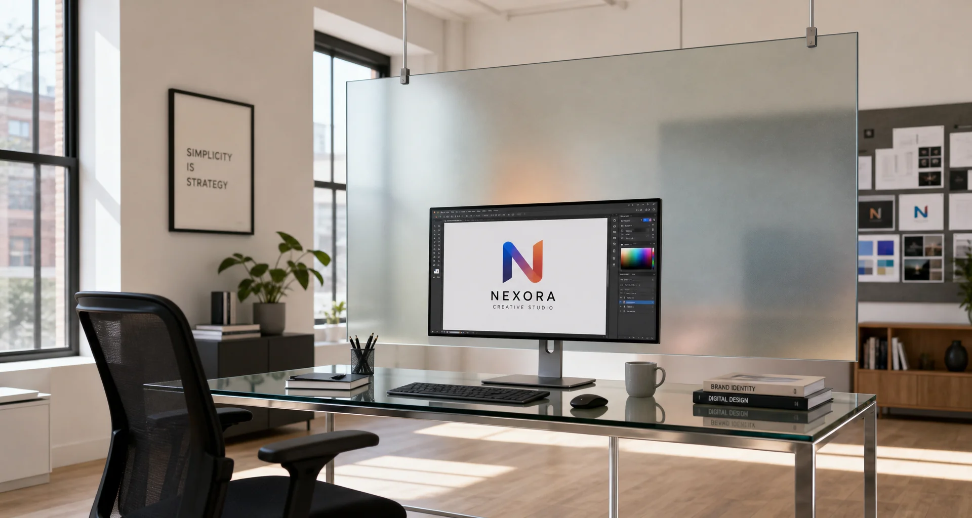 Minimalist creative workspace with natural light
